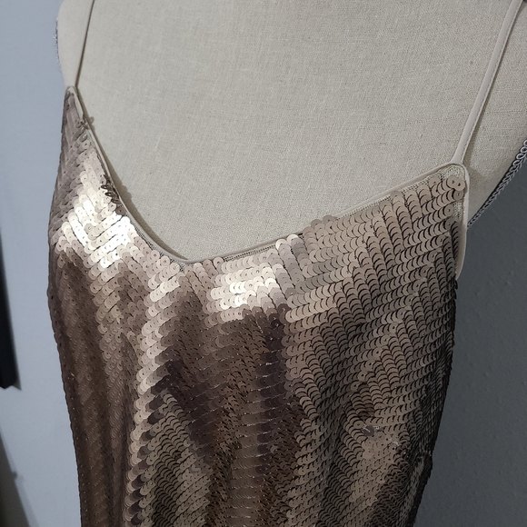 J. Crew Sequin Spaghetti Strap Slip Dress, Champagne Light Gold Dress, size 16 - Picture 2 of 15